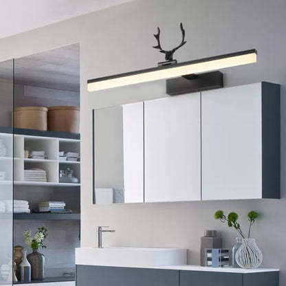 Gerade Metall-Waschtischlampe Modernismus LED Schwarz Wandmontierte Beleuchtung in Warm/Weiß Licht mit Geweih-Deko