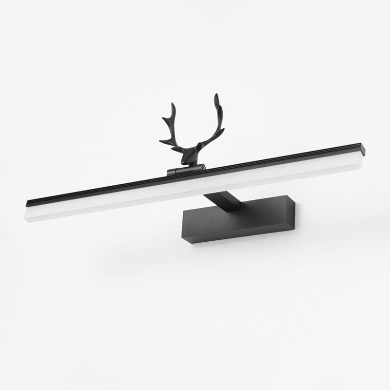 Gerade Metall-Waschtischlampe Modernismus LED Schwarz Wandmontierte Beleuchtung in Warm/Weiß Licht mit Geweih-Deko