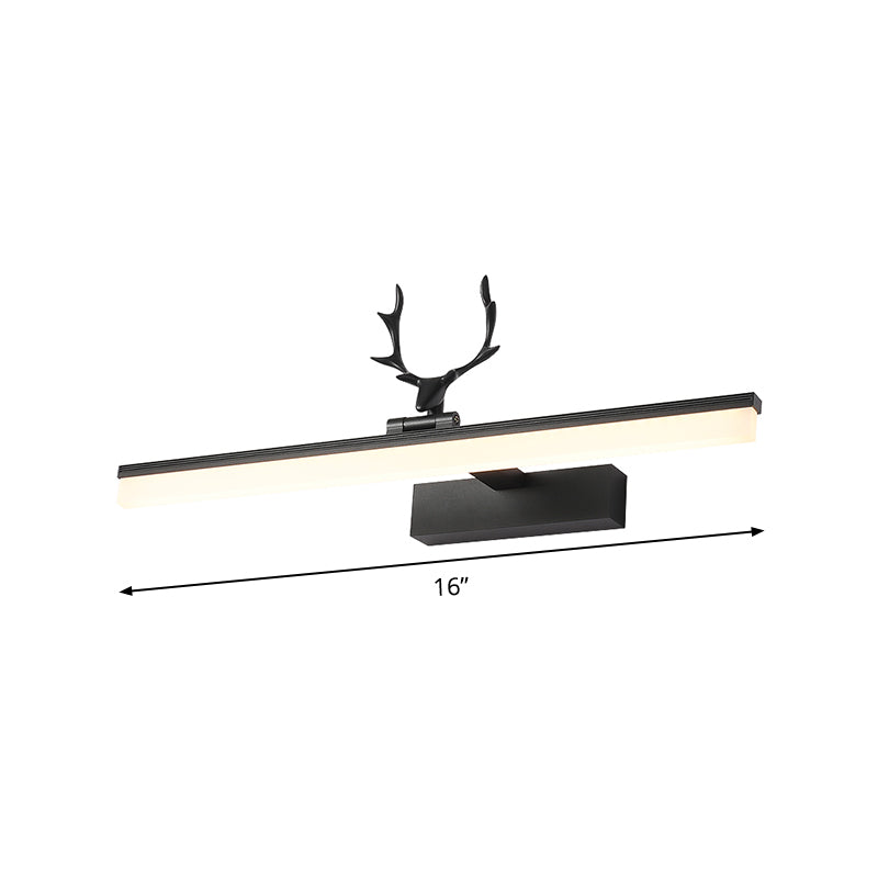 Gerade Metall-Waschtischlampe Modernismus LED Schwarz Wandmontierte Beleuchtung in Warm/Weiß Licht mit Geweih-Deko