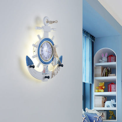 Frendorf | Metalen Anker Wand Sconces Licht Kindstijl LED Witte Wandgemonteerde Lamp met Klokontwerp in Warm/Wit Licht