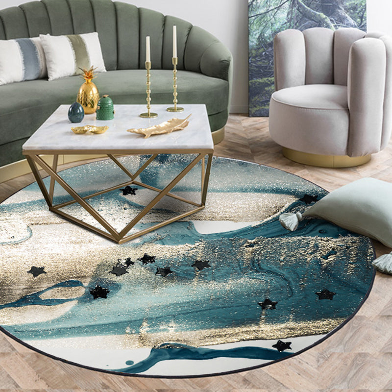 Frendorf | Blaues industrielles Teppich Polyester abstraktes Sternenmuster Teppich haustierfreundlich waschbar rutschfester Teppich für das Schlafzimmer