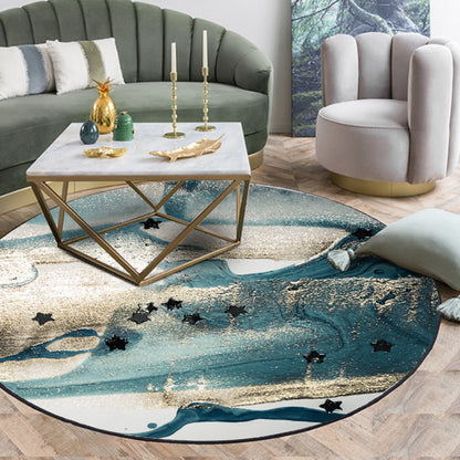 Frendorf | Blaues industrielles Teppich Polyester abstraktes Sternenmuster Teppich haustierfreundlich waschbar rutschfester Teppich für das Schlafzimmer