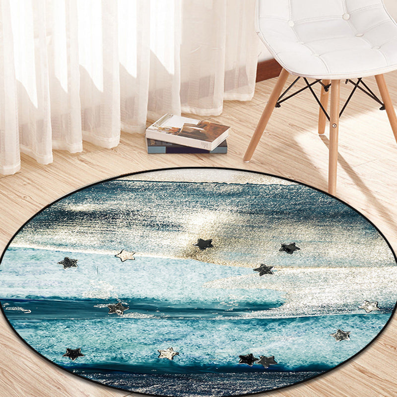 Frendorf | Blauer industrieller Teppich Polyester abstraktes Sterne-Muster Teppich haustierfreundlich waschbar rutschfester Teppich für das Schlafzimmer