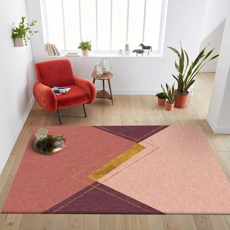 Roter und Pinker Schlafzimmerteppich Moderner geometrischer Musterteppich Polyester rutschfeste Rückseite waschbarer Teppich für den Bereich