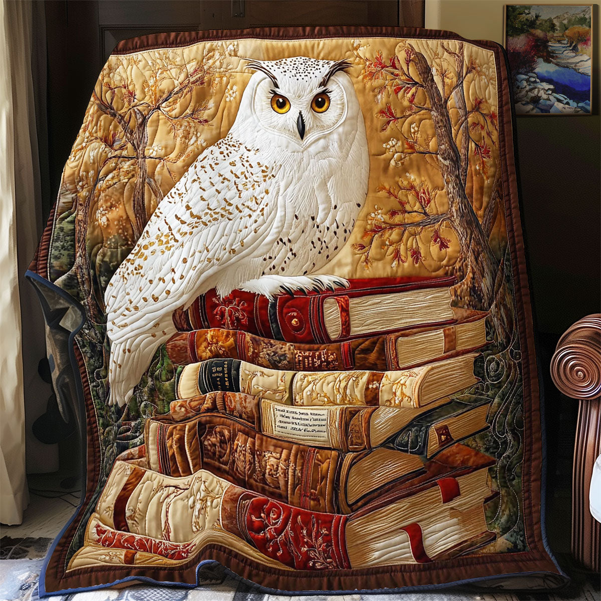 Weiße Eule In Buch Quilt