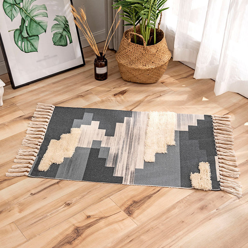 Mehrfarbiger Tribal Streifenmuster Teppich Flachs Bohemian Teppich Tierfreundlich Waschbar Rutschfester Bereichsteppich für das Wohnzimmer