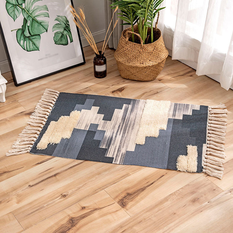 Mehrfarbiger Tribal Streifenmuster Teppich Flachs Bohemian Teppich Tierfreundlich Waschbar Rutschfester Bereichsteppich für das Wohnzimmer
