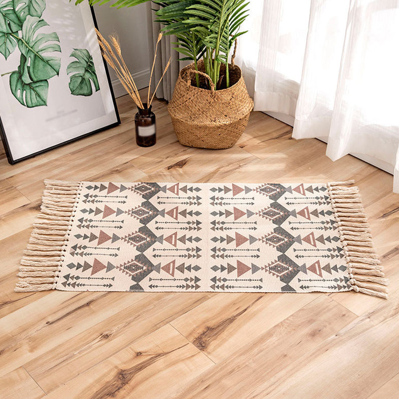Mehrfarbiger Tribal Streifenmuster Teppich Flachs Bohemian Teppich Tierfreundlich Waschbar Rutschfester Bereichsteppich für das Wohnzimmer