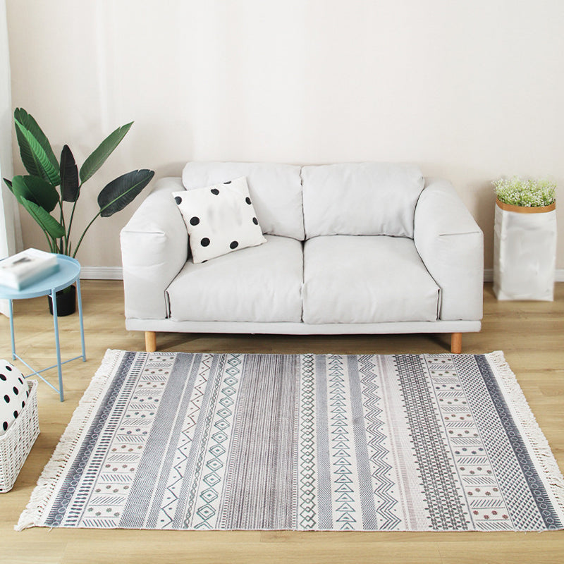 Mehrfarbiger Tribal Streifenmuster Teppich Flachs Bohemian Teppich Tierfreundlich Waschbar Rutschfester Bereichsteppich für das Wohnzimmer
