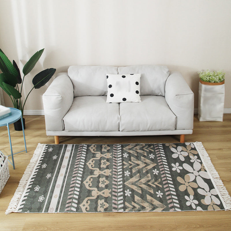 Mehrfarbiger Tribal Streifenmuster Teppich Flachs Bohemian Teppich Tierfreundlich Waschbar Rutschfester Bereichsteppich für das Wohnzimmer