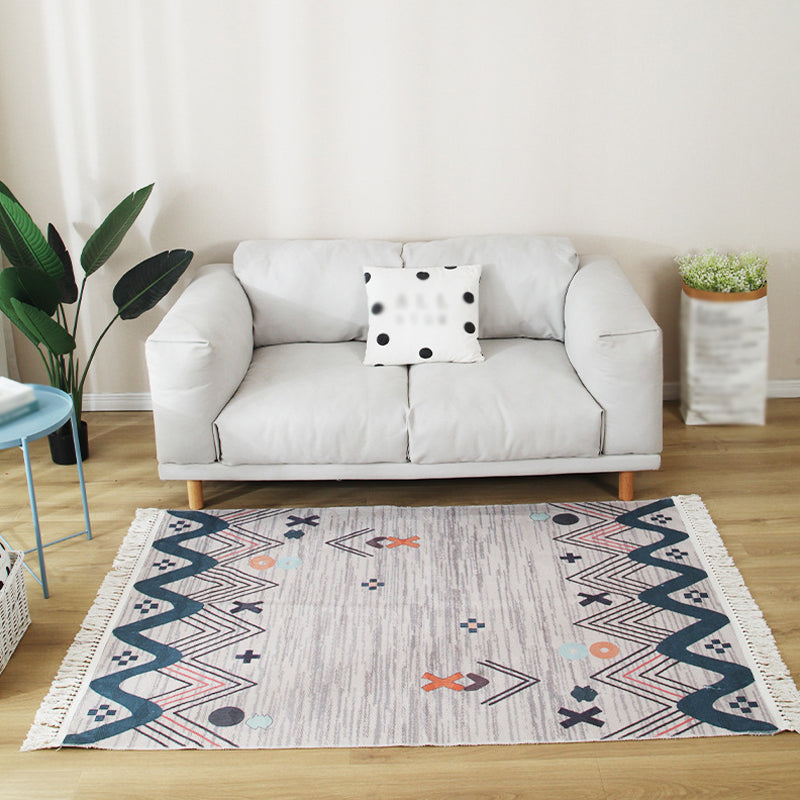 Mehrfarbiger Tribal Streifenmuster Teppich Flachs Bohemian Teppich Tierfreundlich Waschbar Rutschfester Bereichsteppich für das Wohnzimmer