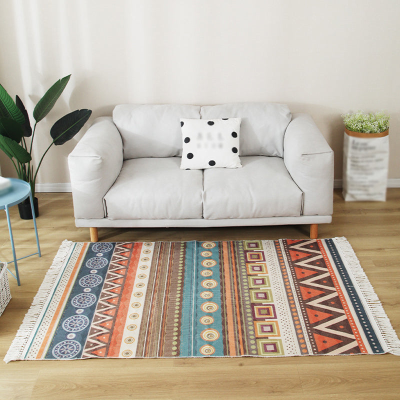 Mehrfarbiger Tribal Streifenmuster Teppich Flachs Bohemian Teppich Tierfreundlich Waschbar Rutschfester Bereichsteppich für das Wohnzimmer