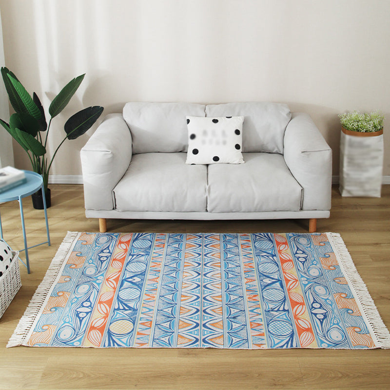 Mehrfarbiger Tribal Streifenmuster Teppich Flachs Bohemian Teppich Tierfreundlich Waschbar Rutschfester Bereichsteppich für das Wohnzimmer