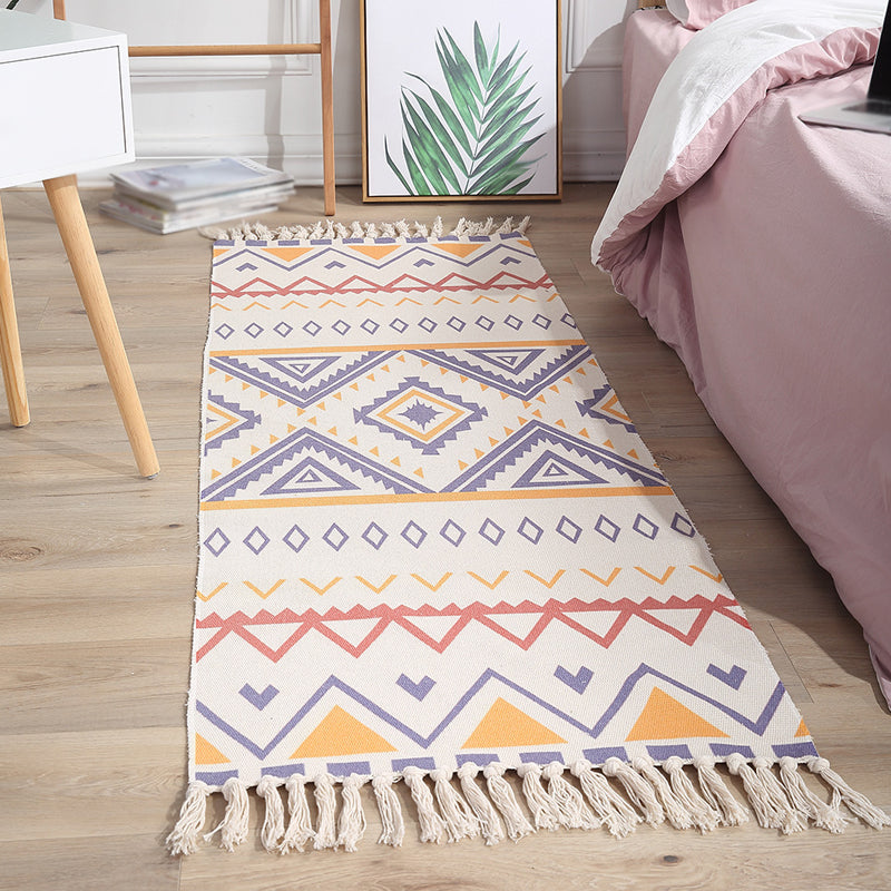 Frendorf | Bohemian Tribal Geometrisches Muster Teppich Multicolor Baumwollteppich rutschfest haustierfreundlich waschbar Teppich für Schlafzimmer