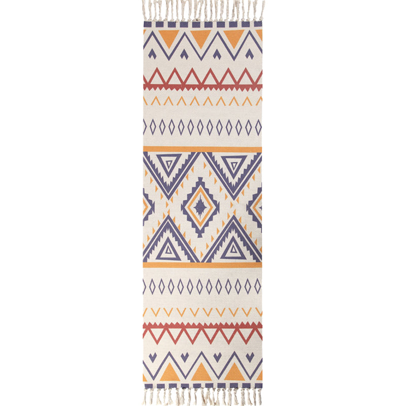 Frendorf | Bohemian Tribal Geometrisches Muster Teppich Multicolor Baumwollteppich rutschfest haustierfreundlich waschbar Teppich für Schlafzimmer