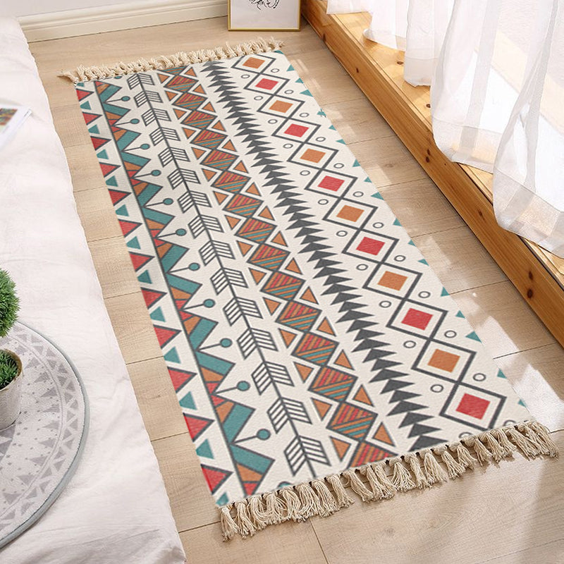 Frendorf | Bohemian Tribal Geometrisches Muster Teppich Multicolor Baumwollteppich rutschfest haustierfreundlich waschbar Teppich für Schlafzimmer