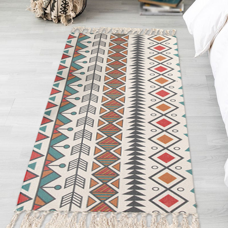 Frendorf | Bohemian Tribal Geometrisches Muster Teppich Multicolor Baumwollteppich rutschfest haustierfreundlich waschbar Teppich für Schlafzimmer