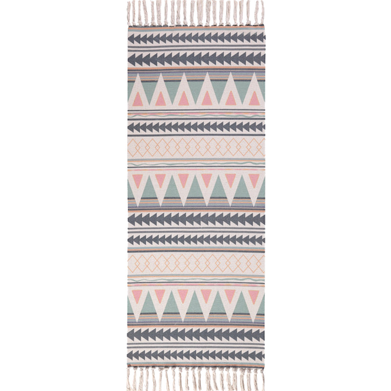 Frendorf | Bohemian Tribal Geometrisches Muster Teppich Multicolor Baumwollteppich rutschfest haustierfreundlich waschbar Teppich für Schlafzimmer