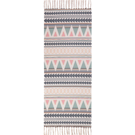 Frendorf | Bohemian Tribal Geometrisches Muster Teppich Multicolor Baumwollteppich rutschfest haustierfreundlich waschbar Teppich für Schlafzimmer