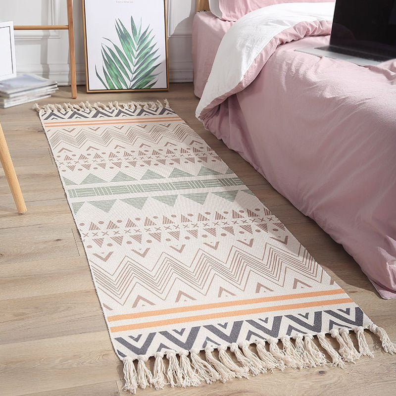 Frendorf | Bohemian Tribal Geometrisches Muster Teppich Multicolor Baumwollteppich rutschfest haustierfreundlich waschbar Teppich für Schlafzimmer