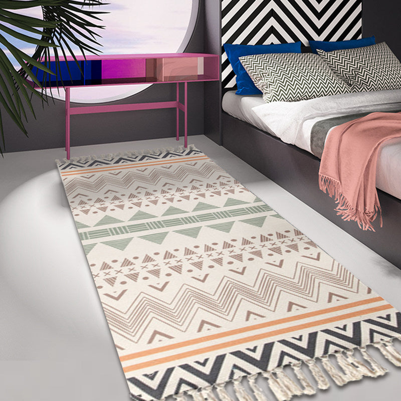Frendorf | Bohemian Tribal Geometrisches Muster Teppich Multicolor Baumwollteppich rutschfest haustierfreundlich waschbar Teppich für Schlafzimmer