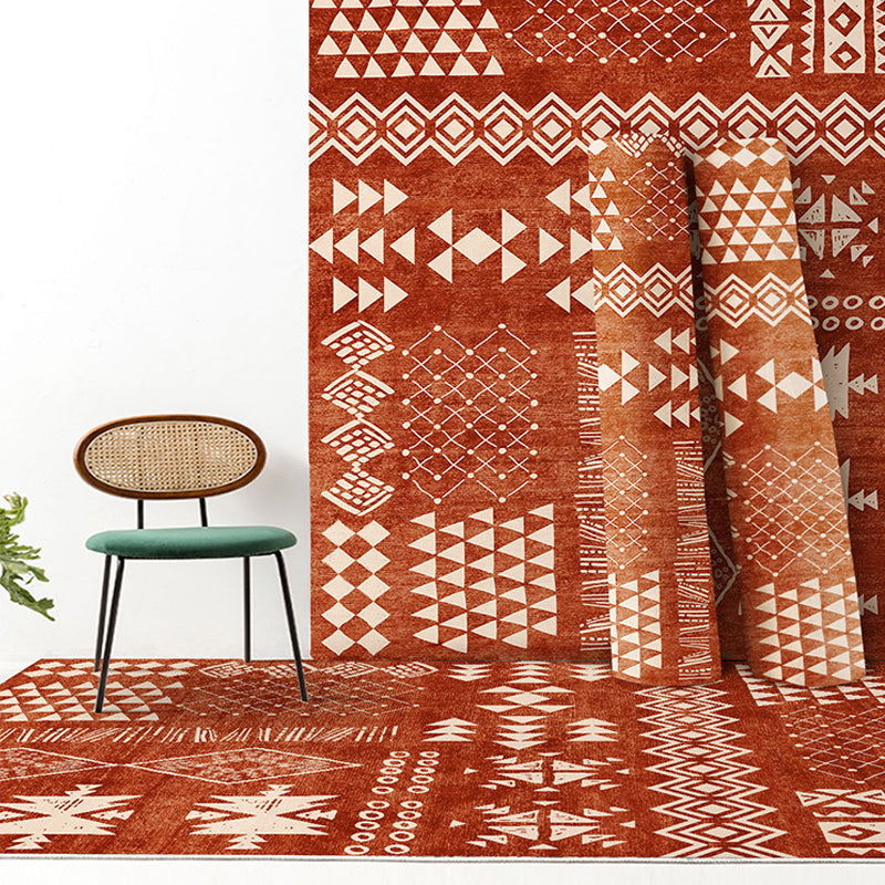 Frendorf | Bohemian Study Teppich Rot Tribal Muster Teppich Polypropylen Waschbar Rutschfest Tierfreundlich Teppich