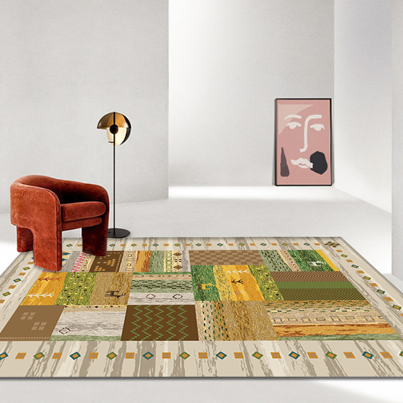 Frendorf | Braun und Grün Southwestern Teppich Polypropylen Tribal Rhombus Muster Teppich Haustierfreundlich Waschbar Rutschfester Teppich zur Dekoration