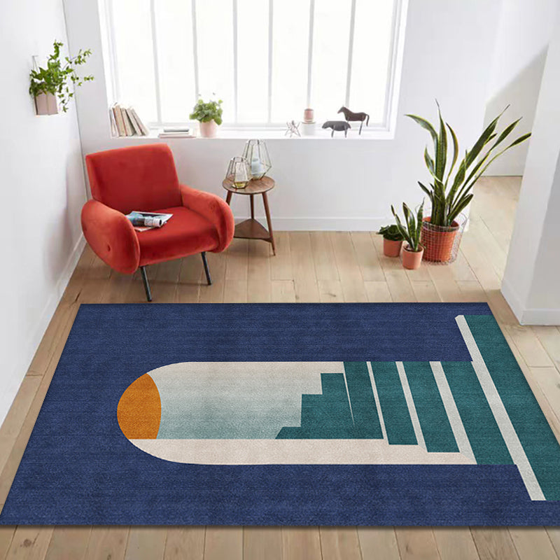 Blau Nordic Teppich Polypropylen Tür Muster Teppich Haustierfreundlich Waschbar Rutschfester Teppich für das Schlafzimmer