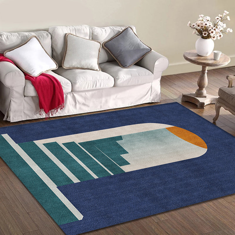 Blau Nordic Teppich Polypropylen Tür Muster Teppich Haustierfreundlich Waschbar Rutschfester Teppich für das Schlafzimmer