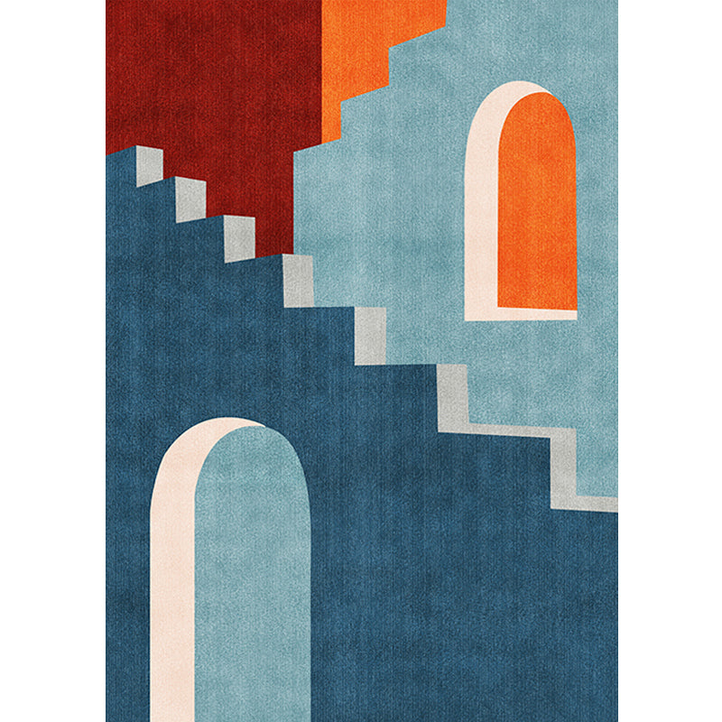 Frendorf | Blaues Nordisches Teppich Polypropylen Tür Muster Teppich Haustierfreundlich Waschbar Rutschfester Teppich für Schlafzimmer