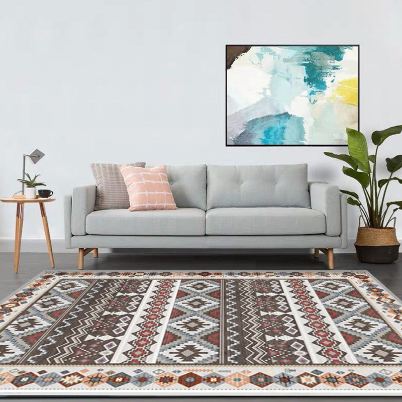 Roter Tribal-Muster-Teppich Polyester Boho-Teppich Waschbar Rutschfeste Unterlage Teppich für Dekoration