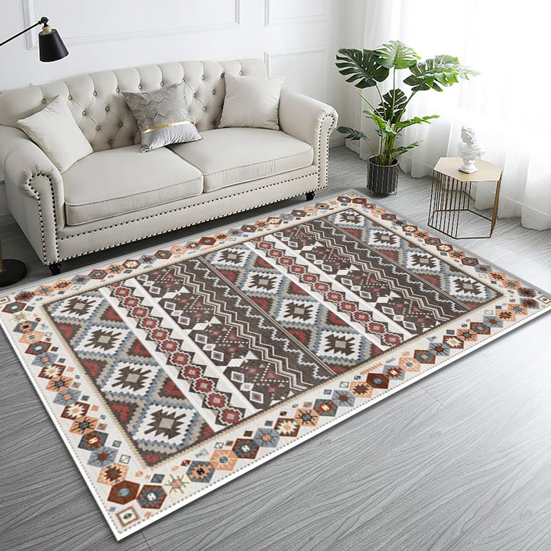 Roter Tribal-Muster-Teppich Polyester Boho-Teppich Waschbar Rutschfeste Unterlage Teppich für Dekoration