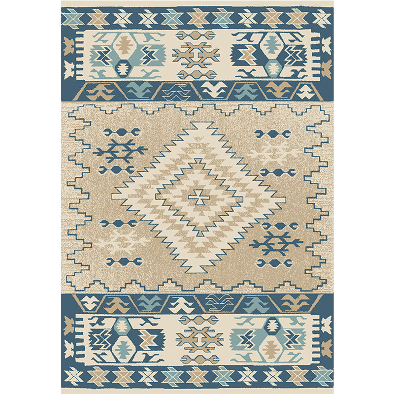 Frendorf | Braun und Blau Bohemian Teppich Synthetik Tribal Rhombus Muster Teppich Haustierfreundlich Waschbar Rutschfester Teppich für Dekoration