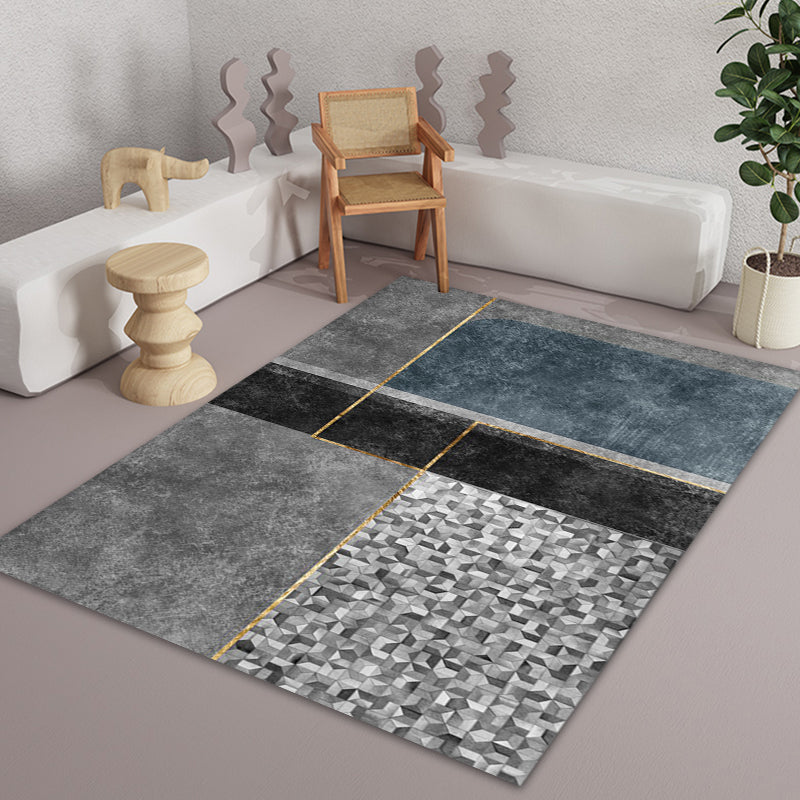 Frendorf | Grau geometrisches Muster Bereichsteppich mit Streifen Synthetik Moderner Teppich Waschbar rutschfeste Unterlage Teppich für die Stube