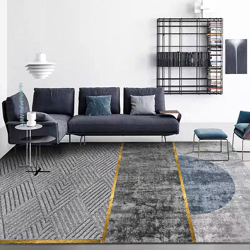 Schwarzer Dekenteppich Leger Streifen und geometrisches Muster Teppich Polyester Maschinenwaschbar Rutschfeste Unterlage Teppich