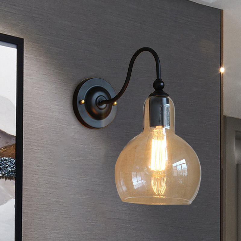 Frendorf | 1 Lichtklar Glas Wand Sconce Licht Industrie Schwarz Blasen Shade Wohnzimmer Beleuchtung Fixture in Schwarz