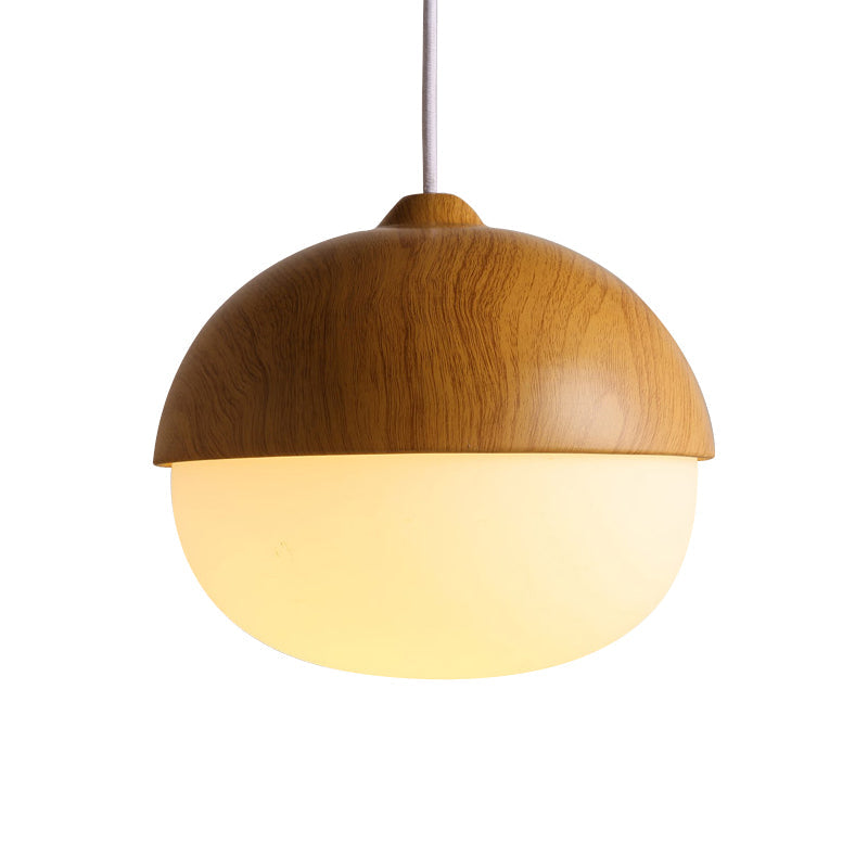 1 Licht Nussförmige Hängeleuchte Japanischer Stil Glas & Holz Pendelleuchte in Weiß für Shop