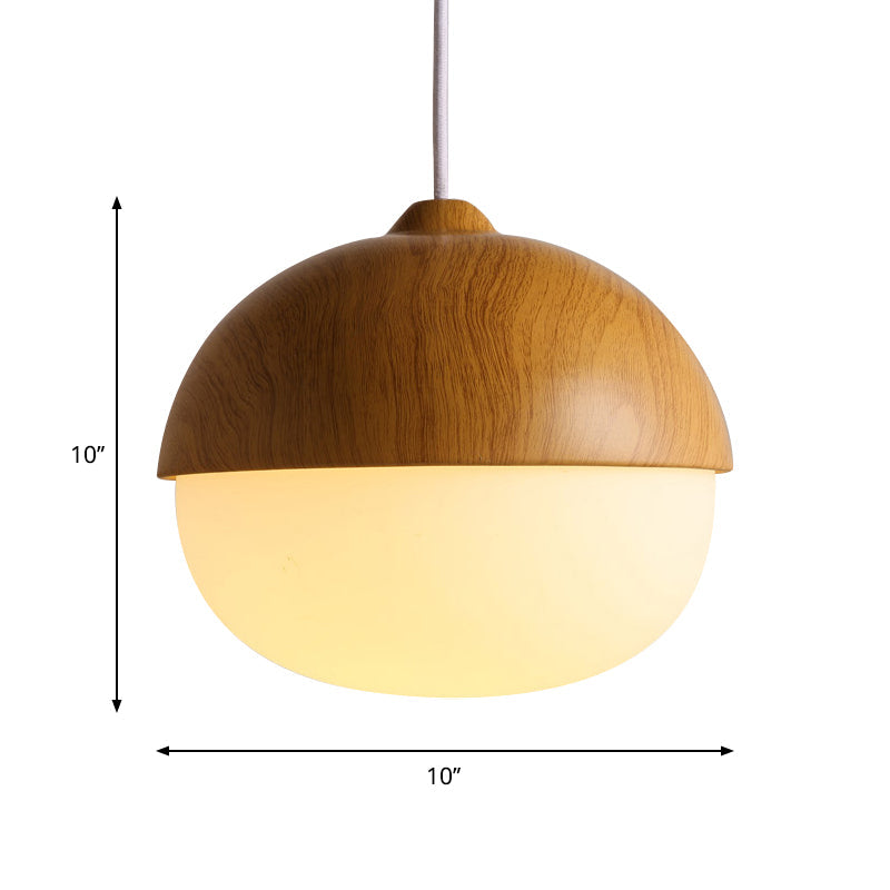 1 Licht Nussförmige Hängeleuchte Japanischer Stil Glas & Holz Pendelleuchte in Weiß für Shop