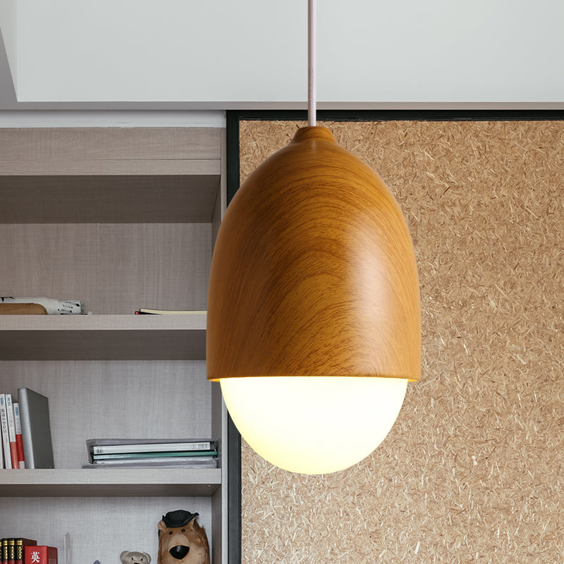 1 Licht Nussförmige Hängeleuchte Japanischer Stil Glas & Holz Pendelleuchte in Weiß für Shop