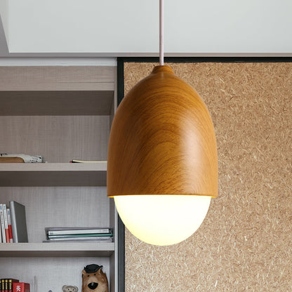 1 Licht Nussförmige Hängeleuchte Japanischer Stil Glas & Holz Pendelleuchte in Weiß für Shop