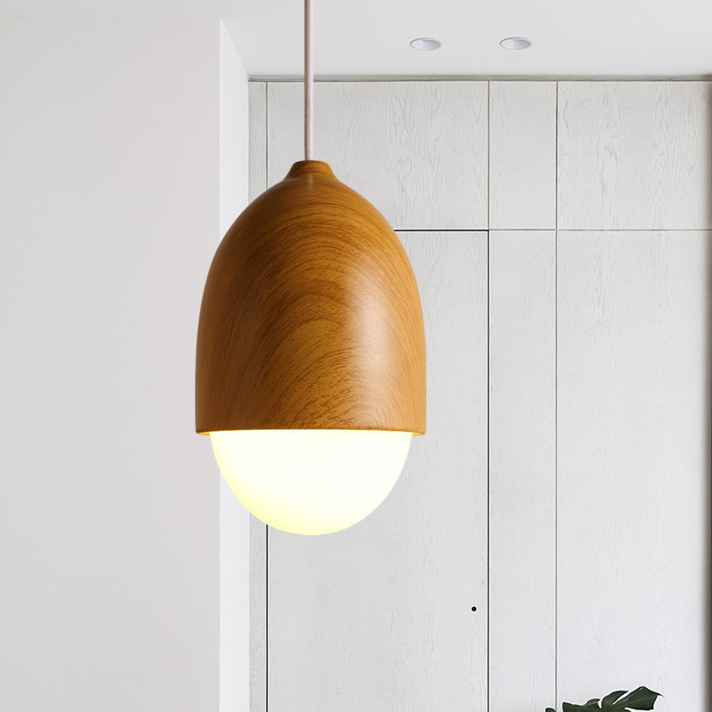 1 Licht Nussförmige Hängeleuchte Japanischer Stil Glas & Holz Pendelleuchte in Weiß für Shop