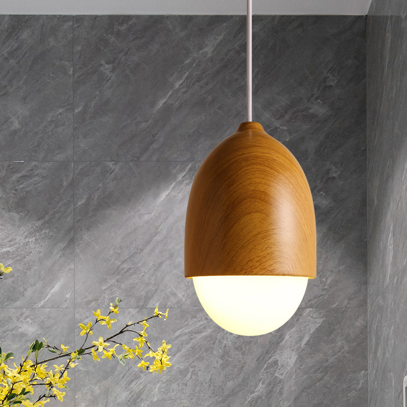 1 Licht Nussförmige Hängeleuchte Japanischer Stil Glas & Holz Pendelleuchte in Weiß für Shop