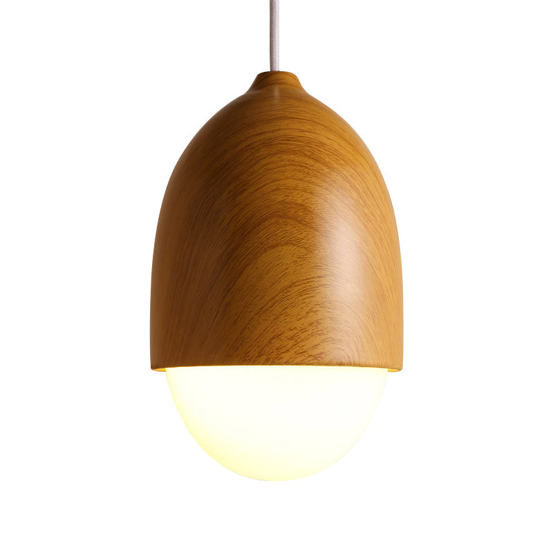 1 Licht Nussförmige Hängeleuchte Japanischer Stil Glas & Holz Pendelleuchte in Weiß für Shop