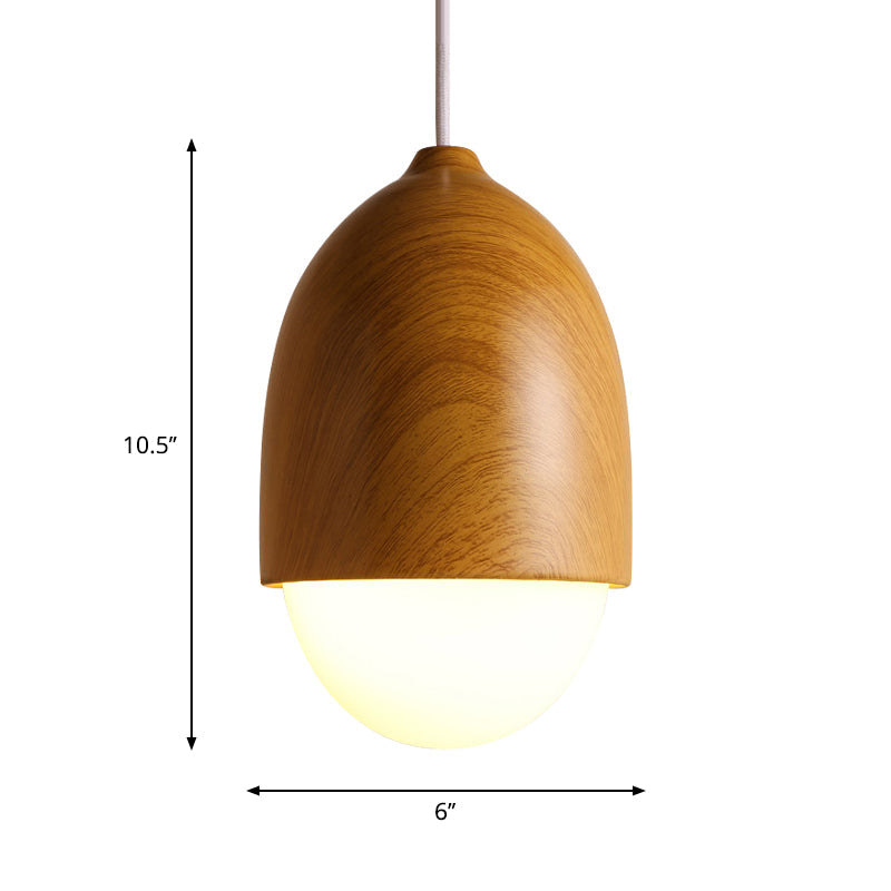 1 Licht Nussförmige Hängeleuchte Japanischer Stil Glas & Holz Pendelleuchte in Weiß für Shop