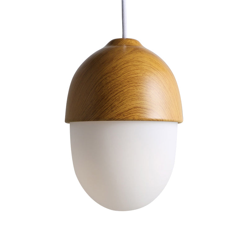 1 Licht Nussförmige Hängeleuchte Japanischer Stil Glas & Holz Pendelleuchte in Weiß für Shop