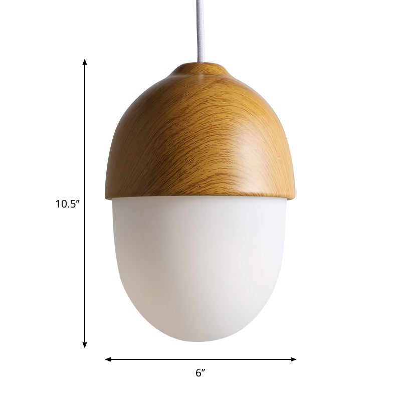 1 Licht Nussförmige Hängeleuchte Japanischer Stil Glas & Holz Pendelleuchte in Weiß für Shop