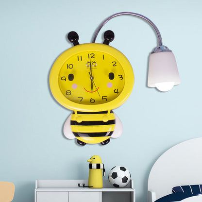 Frendorf | Gelbe Uhr Bienen Wandlampe 1 Licht Cartoon Kunststoff Wandleuchte für Jungen Mädchen Schlafzimmer