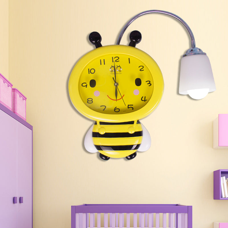 Frendorf | Gelbe Uhr Bienen Wandlampe 1 Licht Cartoon Kunststoff Wandleuchte für Jungen Mädchen Schlafzimmer