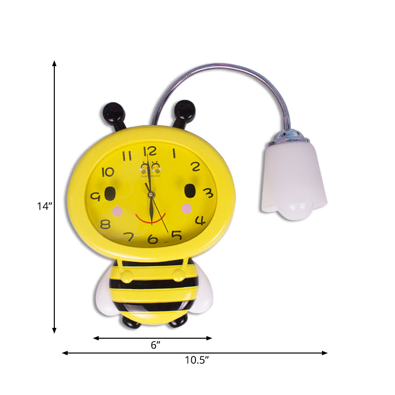 Frendorf | Gelbe Uhr Bienen Wandlampe 1 Licht Cartoon Kunststoff Wandleuchte für Jungen Mädchen Schlafzimmer
