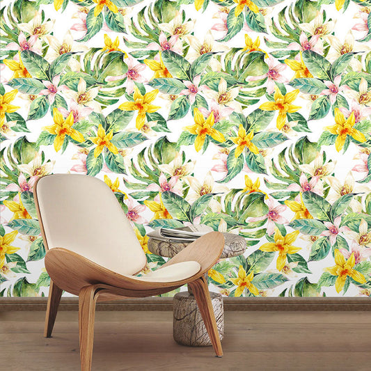 Grün und Gelb Modernismus Tapete 29,1 Quadratfuß. Blühende Blume Wandverkleidung für Akzentwand